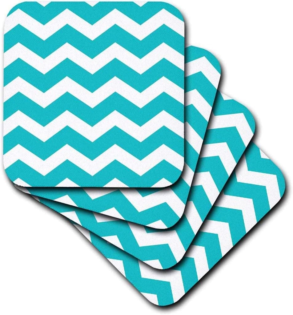 3dRose CST_179669_1 Turquoise Chevron Zig Zag Pattern Teal Aqua Blue Stylish Zigzags Soft Coasters, Set of 4