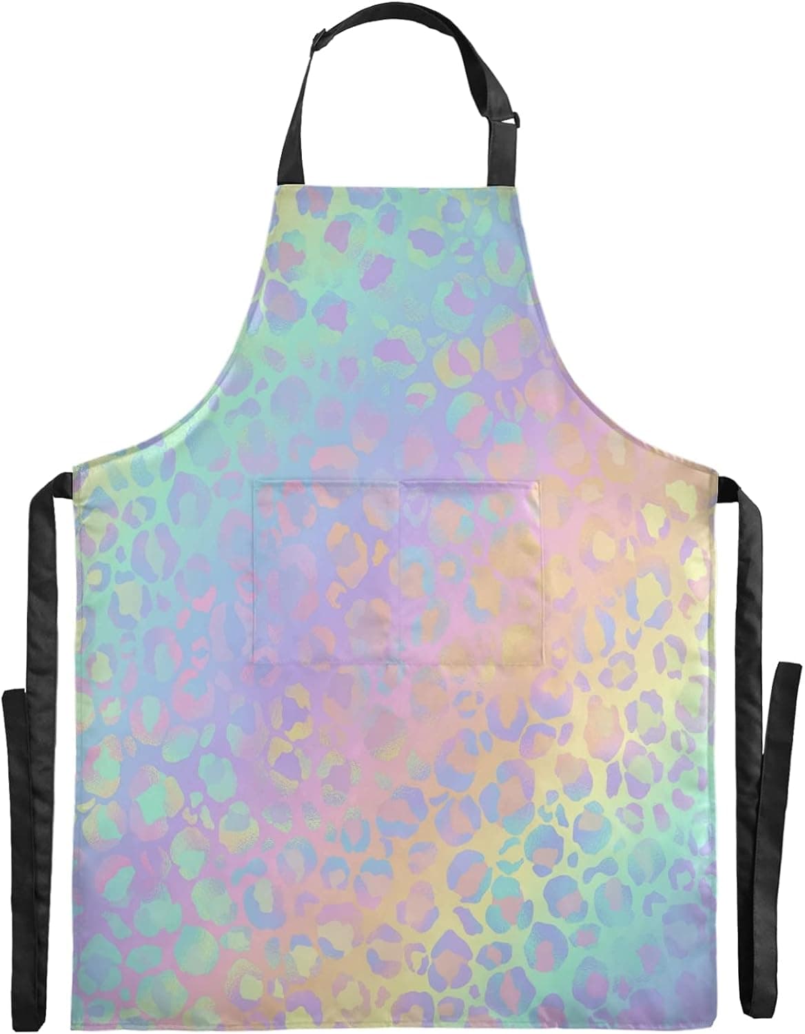 xigua Holographic Leopard Print CookingBaking Apron, Adjustable Neck and Large Pockets for Women Men | Chef, Suitable for Home Kitchen, Cafe, Outdoor BBQ or Grill, etc. 34.7inx26.7in