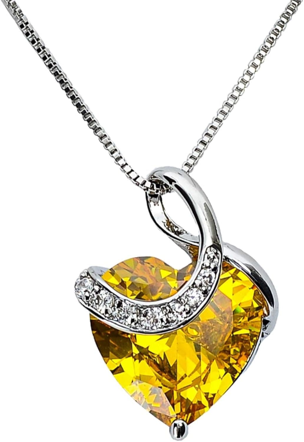 CHERUBIC Love Heart Pendant Necklace Shining Zircon Birthstone Jewelry Gifts For Women Girls 18''+2''
