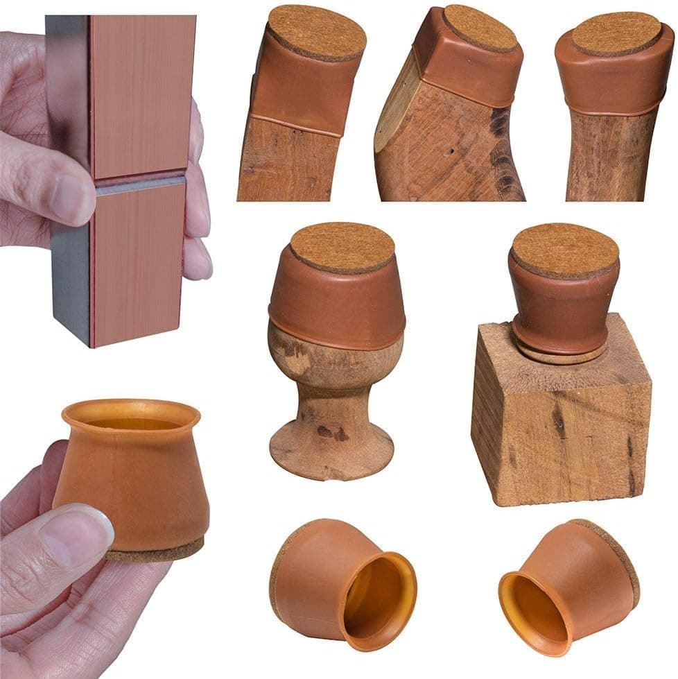 aneaseit 1-1/8 inch Felt Bottom Soft Silicone Chair Leg Covers, 16 PCS Brown (Dark Walnut Felt) Small.