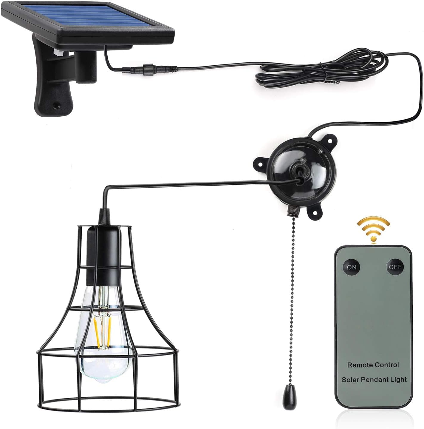Kyson Indoor Solar Barn Lights,Solar Powered Led Shed Light with On Off Switch and Pull Cord Also E27 Socket Low Voltage 3V Replaceable Vintage Edison Bulb