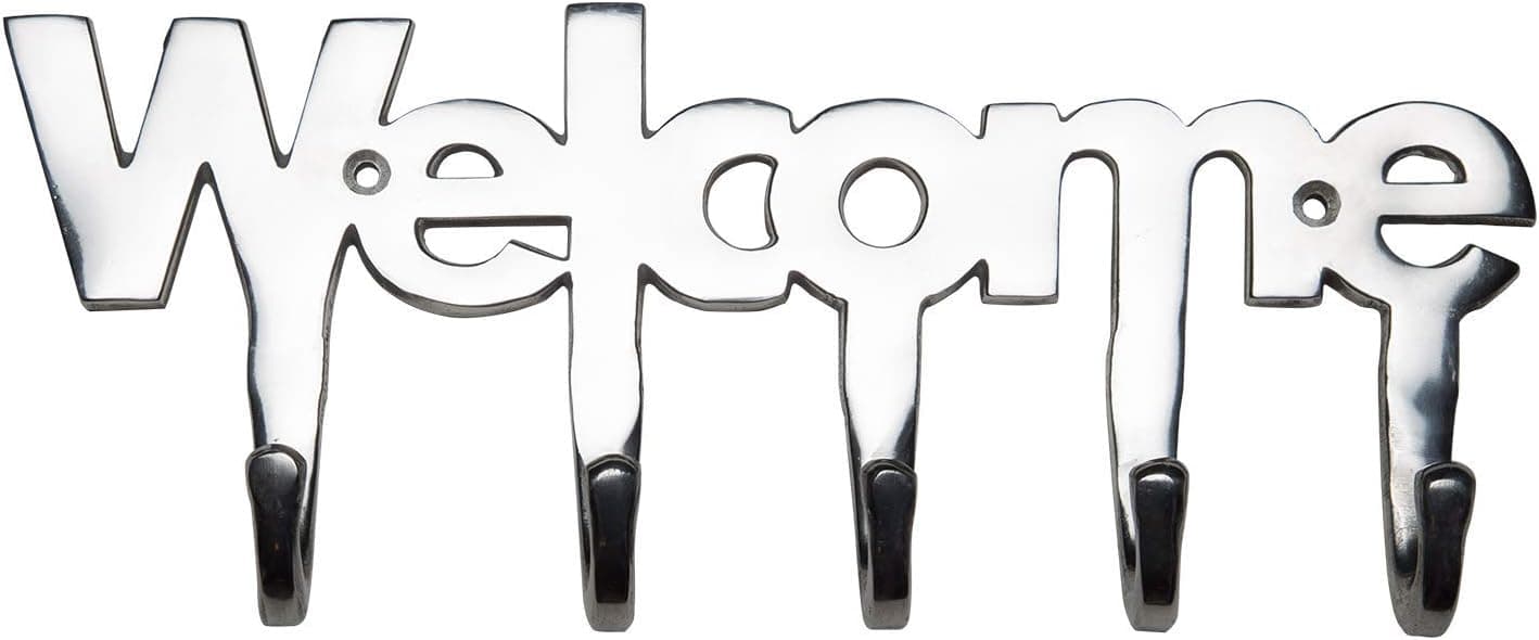 Comfify Welcome Aluminium Key Holder for Wall - Metal Key Hooks - Wall Mounted Key Hanger - Key Organizer Key Chain Hooks - Decorative Entryway Organization - Key Rack with 5 Hooks - 10.5"x4.5"