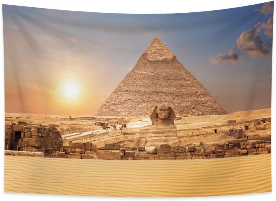 Yongto 70.9x63.0 inches Egypt Pyramid Sphinx Tapestry Wall Hanging Mysterious Ancient Egyptian Culture Dilapidated Retro Building Vintage Art Tapestry Desert Sky Sunset Dusk Landscape Wall Tapestry