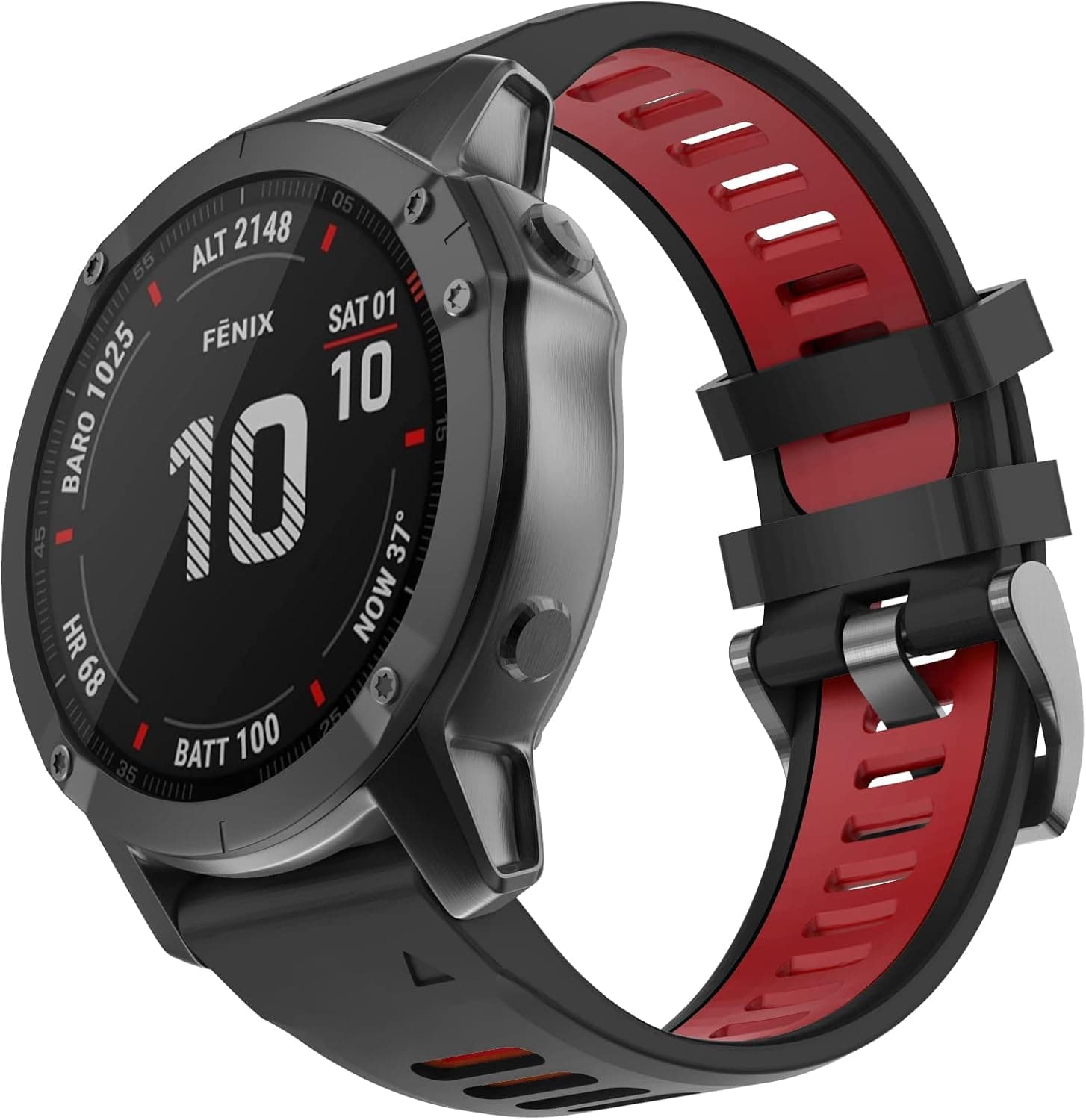 OVERSTEP Compatible with Garmin Fenix 6 Watch Band, 22mm Quick-Fit Replacement Strap for Fenix 6 Pro/Fenix 5, 5 Plus/Fenix 7/Forerunner 935, 945/Approach S60/Quatix 5 Smartwatch(Black-Red)