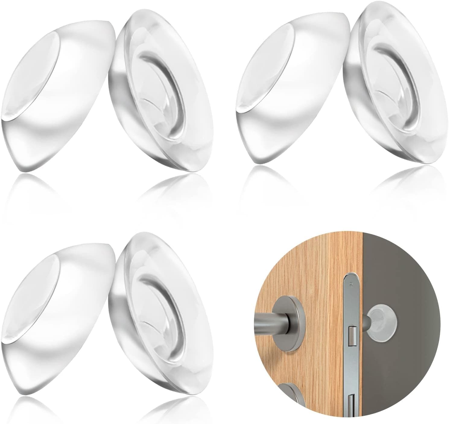 6 Pack Door Knob Wall Protector, Clear Round Door Stopper, Self Adhesive Door Handle Bumper, Quiet Shock Absorbent Wall Protector for Door Handle