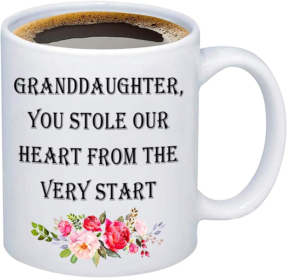 PXTIDY Granddaughter Gifts Coffee Mug Granddaughter You Stole Our Heart from The Very Start Coffee Cup Tea Mug Granddaughter Birthday Gifts From Grandma Grandpa (white)