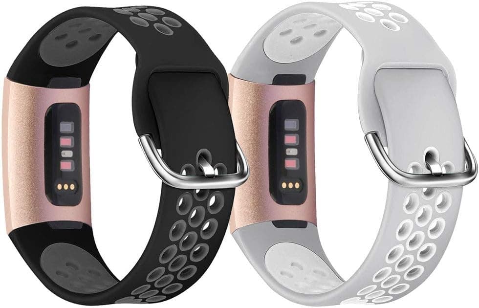 SOONORY 2-Pack Sport Bands Compatible with Fitbit Charge 4 Bands, Large Small Man Woman Silicone Breathable Strap Replacement Wristbands with Air Holes for Fit Charge 4 / Charge 3 Smart Watch