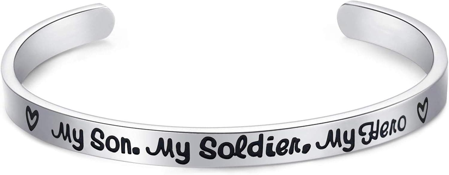 Army Mom Bracelet My Son My Soldier My Hero Navy Air Force Military Jewelry Stainless Steel Polished 1/4”*6" Inches 1 Pack