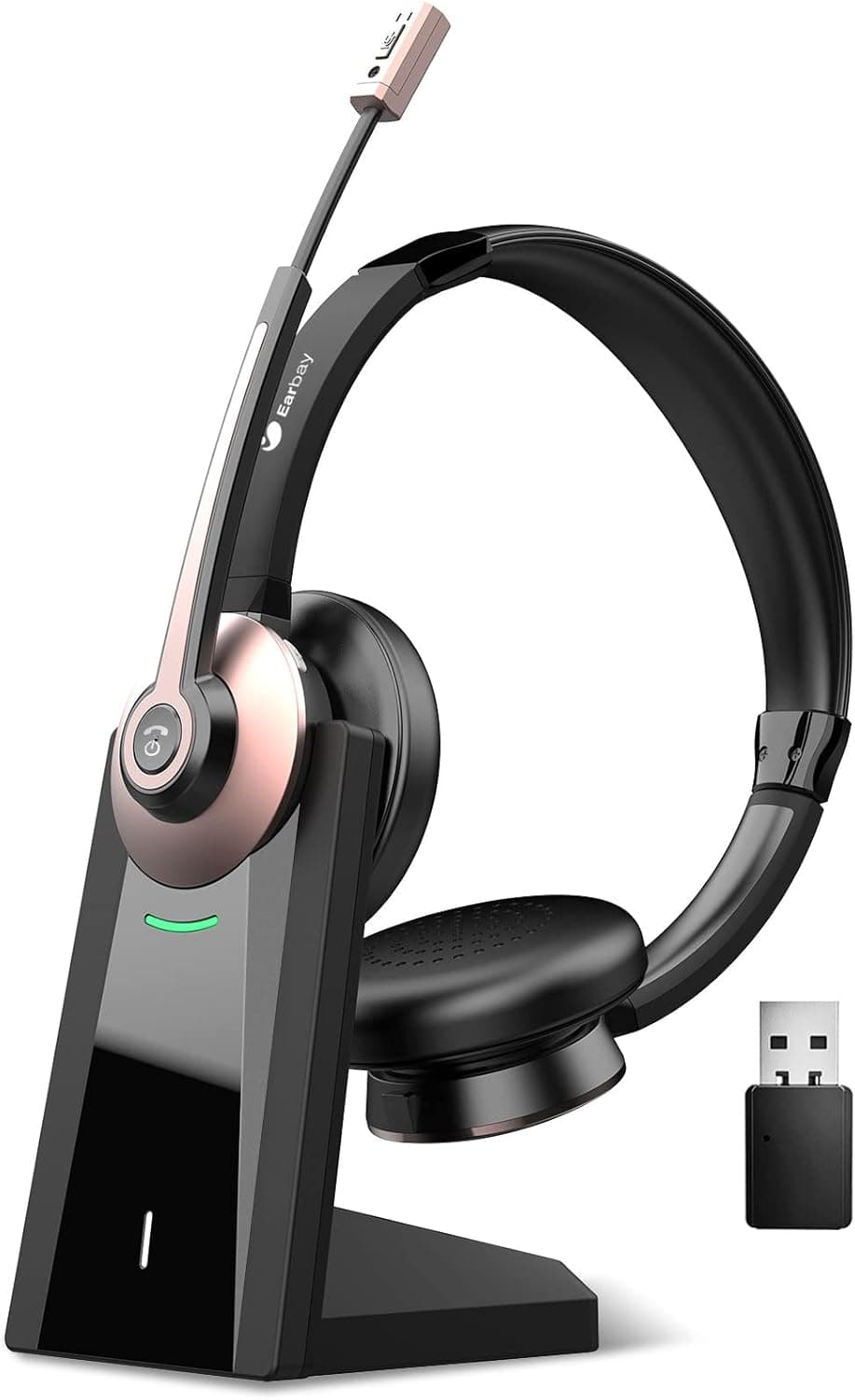 Earbay Wireless Headset, Bluetooth Headset with Microphone Noise Cancelling & USB Dongle, Office Headphones with Mic Mute & Charging Dock for PC Laptop/Cell Phone/Zoom/Skype/Conference/Call Center