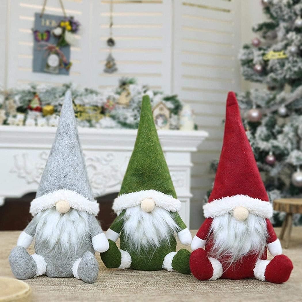 Enmolove Christmas Gnomes,Santa Christmas Ornaments,Handmade Ornaments (3pack-Grey&Green&Red)