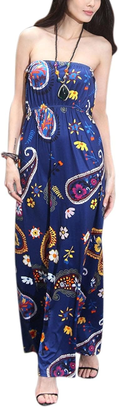 AMZ PLUS Women Floral Plus Size Off The Shoulder Tube Top Maxi Strapless Dress