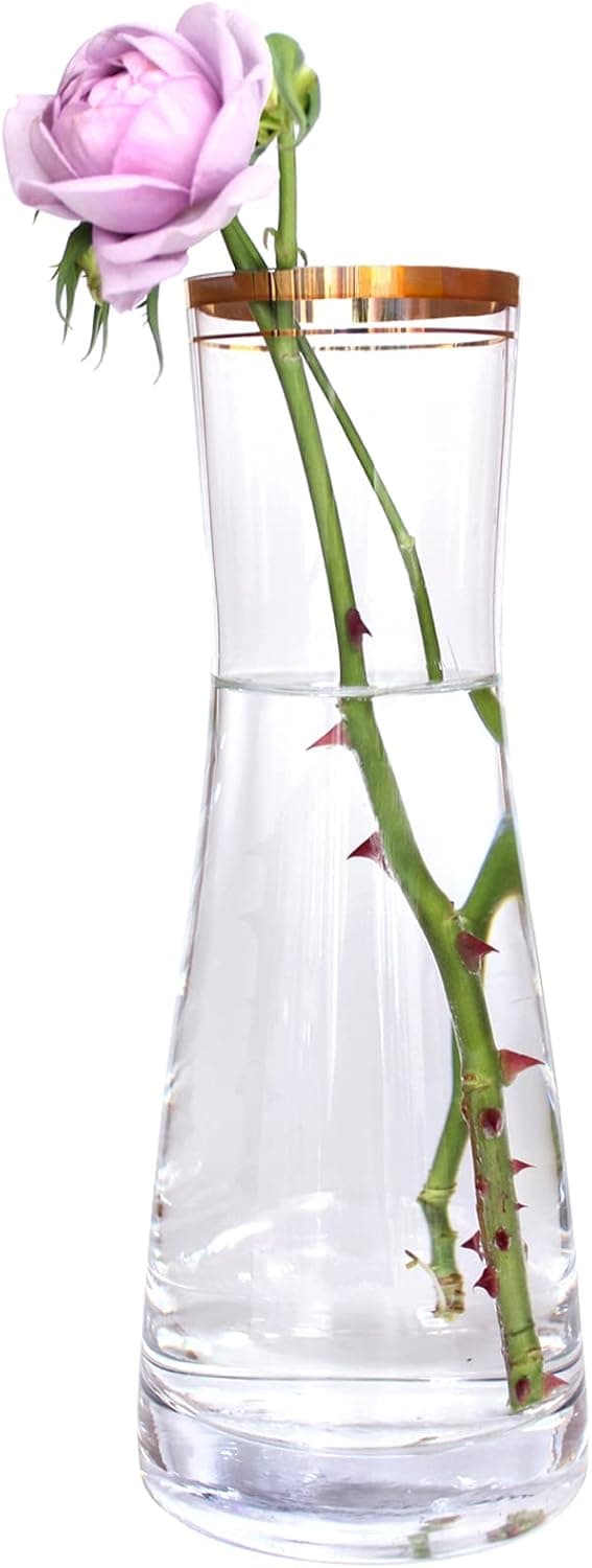 Serdic Clear Glass Flower Vase Tall Decor Vase with Golden Edge, Modern Flower Vase Centerpieces for Living Room Bedroom Office,Decorative Vase Gifts for Wedding,Home Decor Flower Vase Gold Vase