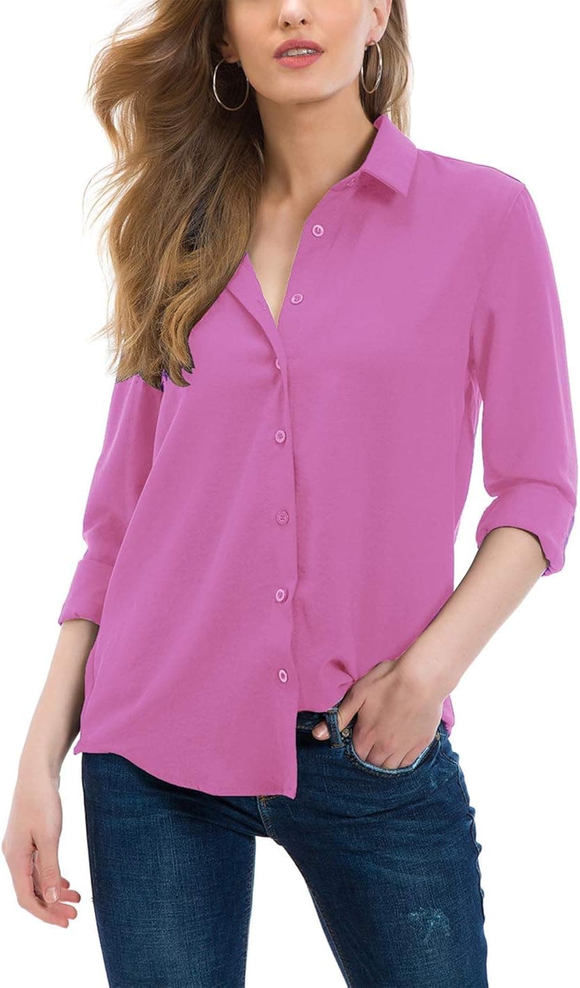 Tsher Button Down Shirts for Women Professional Casual Loose Long Sleeve Button Blouse Tops 5005………