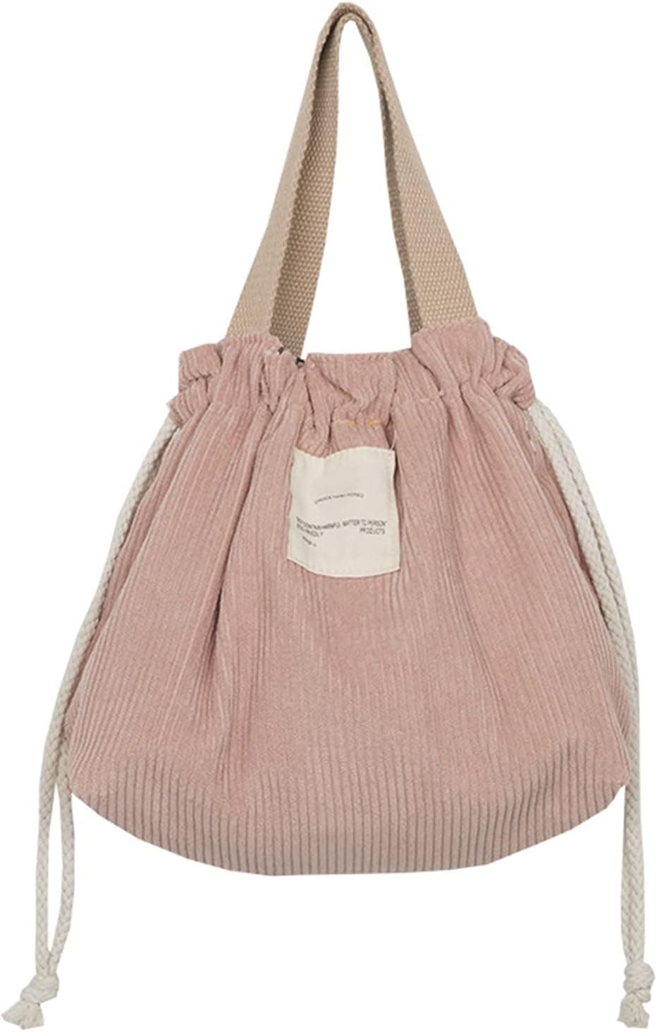 KWOPA Lunch Bag Corduroy Canvas Lunch Box Drawstring Picnic Tote Cloth Small Handbag Dinner Container Food Storage Bags Suitable for students, camping ( Color : Drawstring Pink )