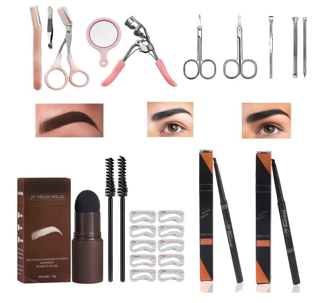 25 pcs Eyebrow Stamp and Shaping Kit One Step Eyebrow Stamp Set Waterproof Eyebrow Stamp Stencil Kit For Beginner, Easy to Use, Long-Lasting
