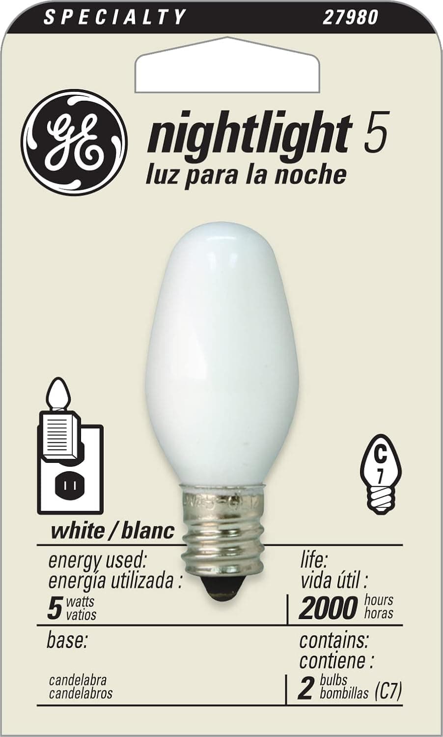 GE Lighting Night Light Bulbs, 5 Watt, C7 Light Bulbs, Candelabra Base (24 Pack)