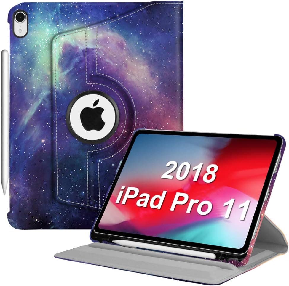 Fintie Rotating Case with Built-in Pencil Holder for iPad Pro 11" 2018 [Support Apple Pencil 2nd Gen Charging Mode] - 360 Degree Rotating Stand Protective Cover with Auto Sleep/Wake, Galaxy
