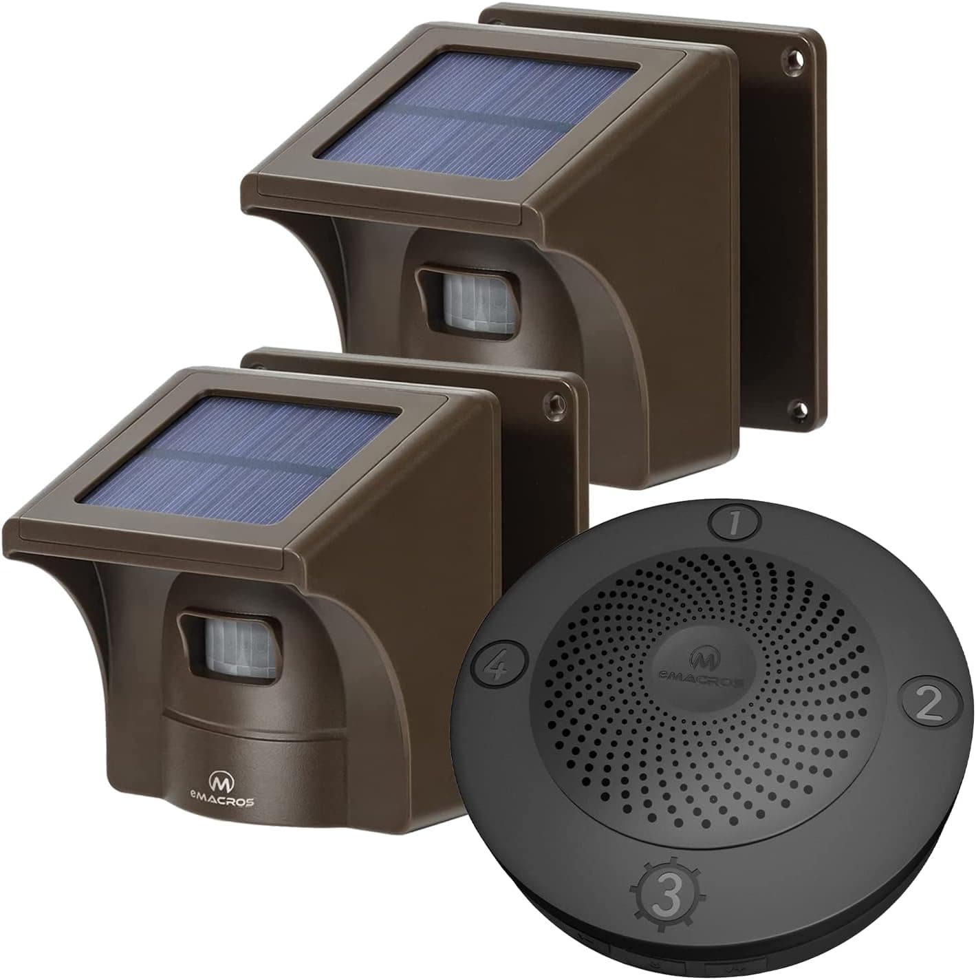 eMACROS Long Range Solar Wireless Driveway Alarm Outdoor Weather Resistant Motion Sensor & Detector-Security Alert System-Monitor & Protect Outside Property
