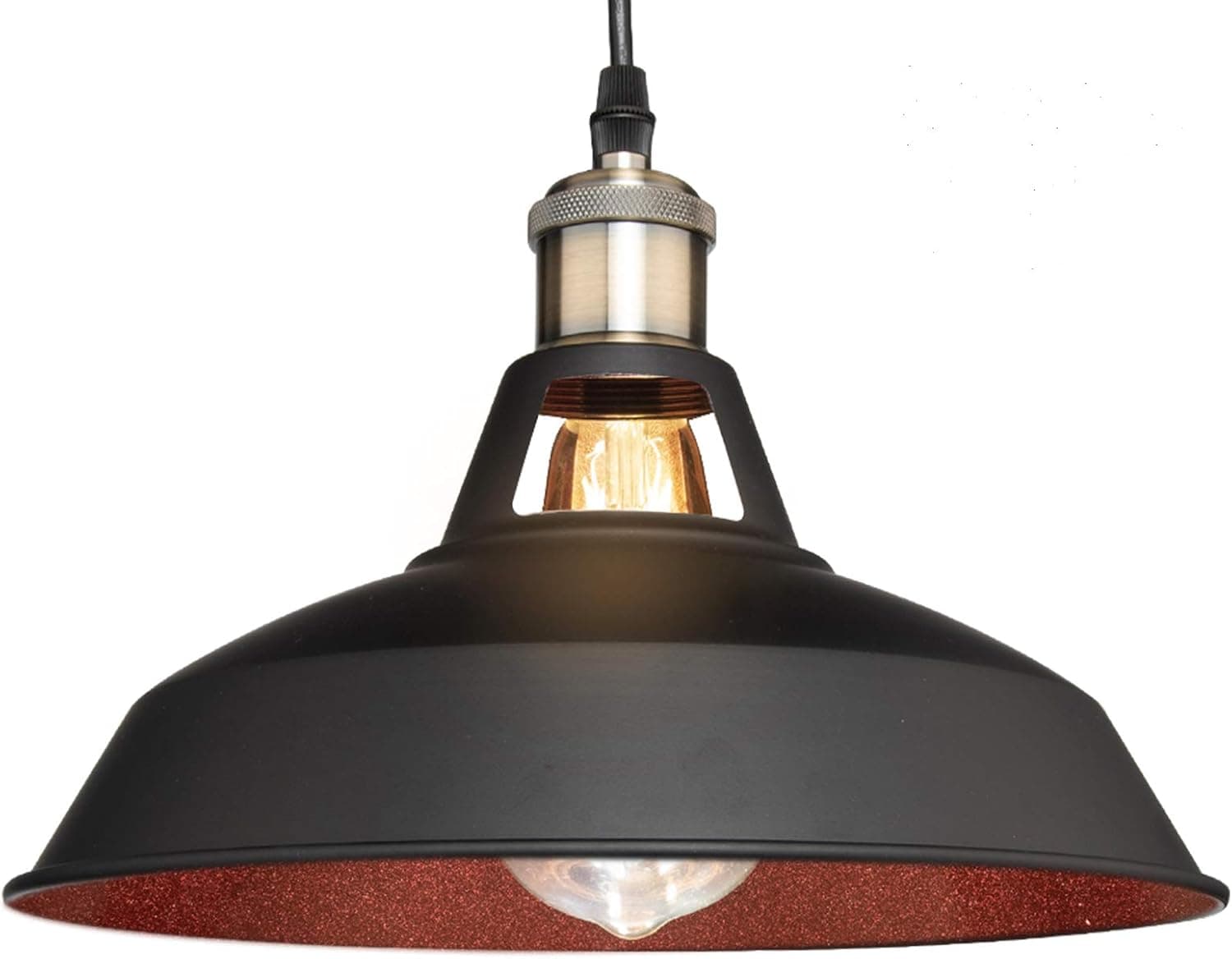 B2ocled Industrial Dark Red Suspended Pendant Lamps with Vintage Barn Farmhouse Ceiling Lights Dia.12"