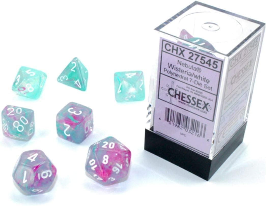 Chessex Nebula Polyhedral Dice Set Wisteria with White Luminary (7 dice)