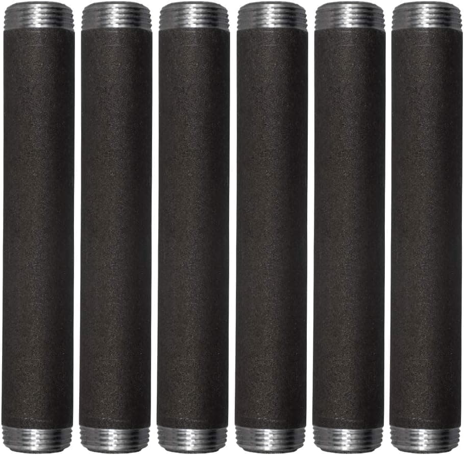 BSP 1 Inches x 8 Inches Sandblasted Gray Pipe Nipples, Carbon Steel Iron Pipe Nipples and Fittings,for DIY Vintage Furniture,6 Pack