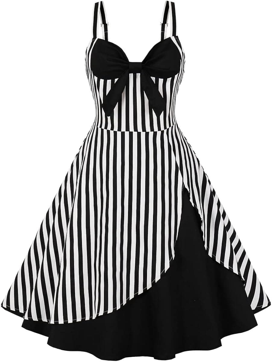Women 50s Vintage Polka Dot Halter Cocktail Swing Dress Buttons Floral 1950s Rockabilly Audrey Hepburn Prom Tea Party Dress