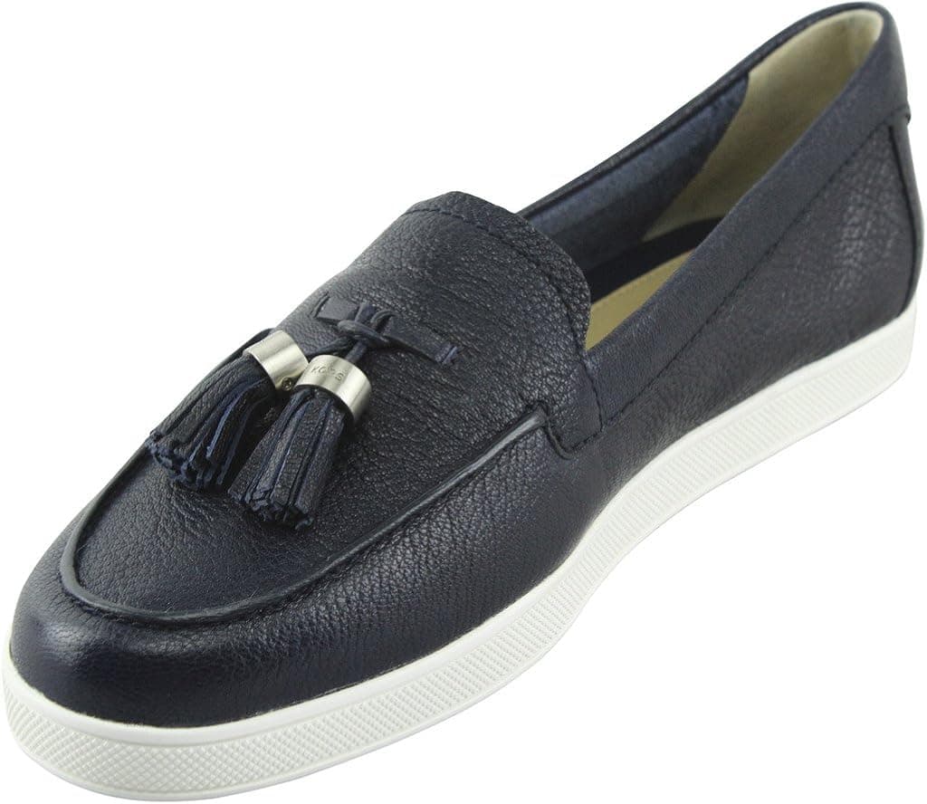 Michael Kors Callahan Moc Navy Blue Metallic Leather Slip-On Tassle Loafer Shoe
