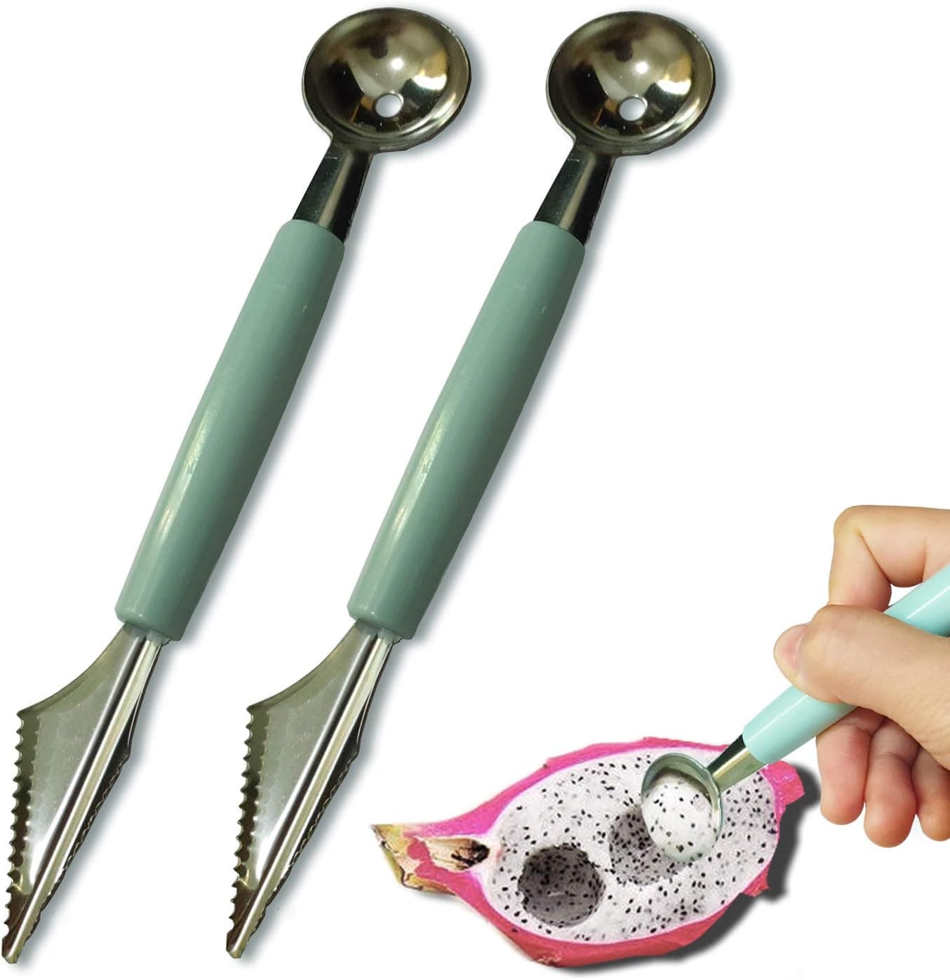 2 Pack Melon Ballers Scoop Double-headed Stainless Steel Fruit Carving Knife Kitchen Tool for Making Melon Ball and Fruit Carving or ice Cream Scooper