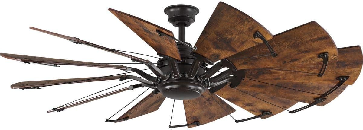 Springer Collection 60-Inch 12-Blade Distressed Walnut Coastal Windmill Ceiling Fan, Bronze