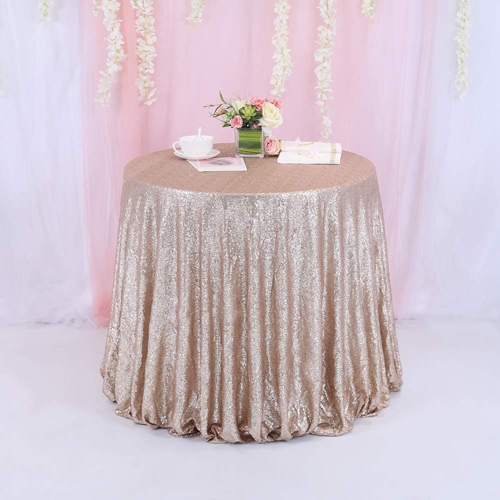 BalsaCircle TRLYC Sequin Round Champagne Cake Sequin Tablecloth for Wedding Party Banquet 90-Inch