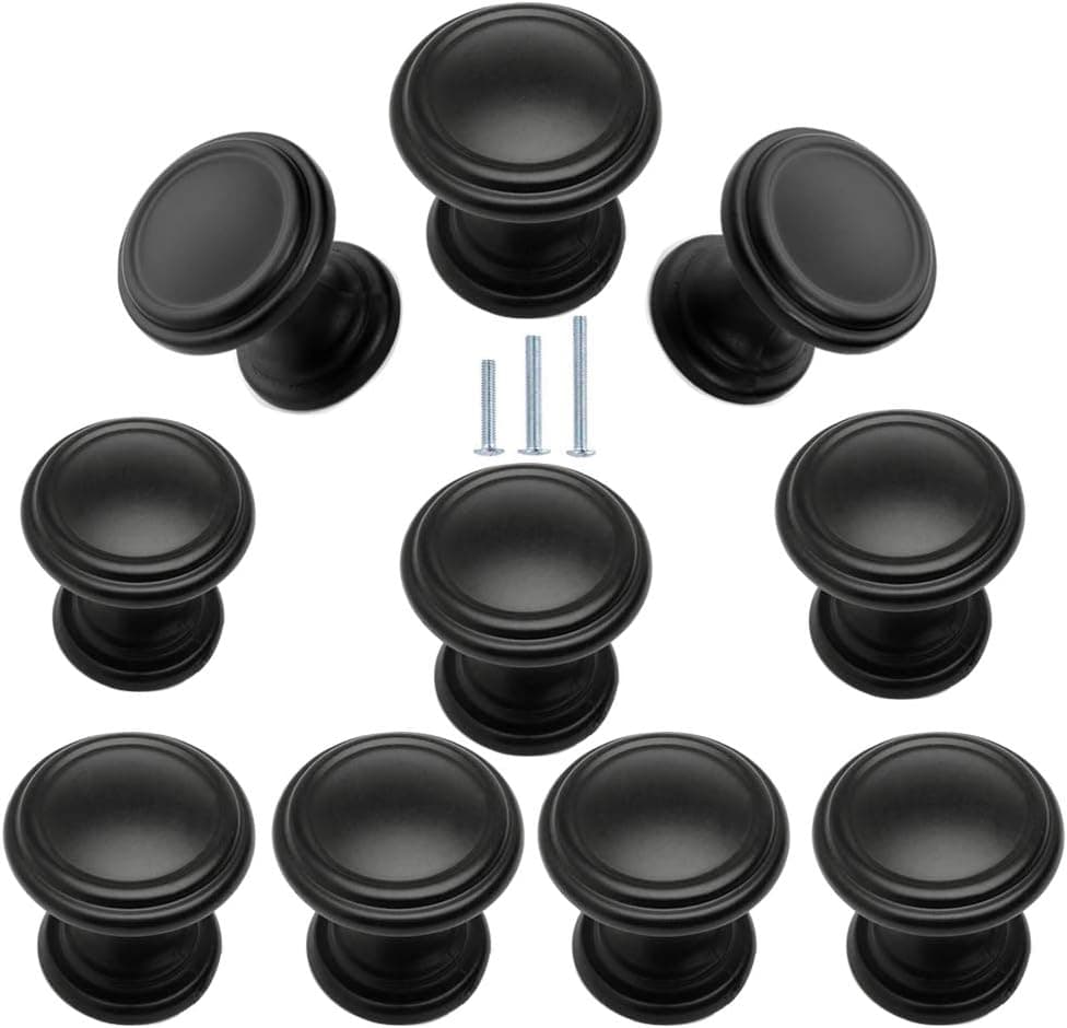 Drawer Knobs, Cabinet handles1-1/5" for Cabinets Dresser Cupboards Drawers Shutters Kitchen and Bathroom Round Black(10pcs)