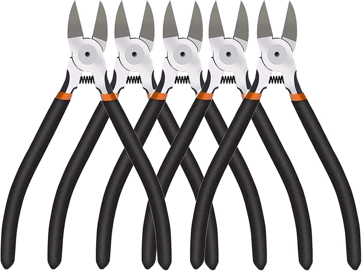 BOENFU Crafts Wire Cutters 6-in, 5-Pack, Wire Flush Cutters with Spring, Sharp and Non-Slip, Small Side Cutter Wire Snips for Crafting, Floral, Electrical - Black