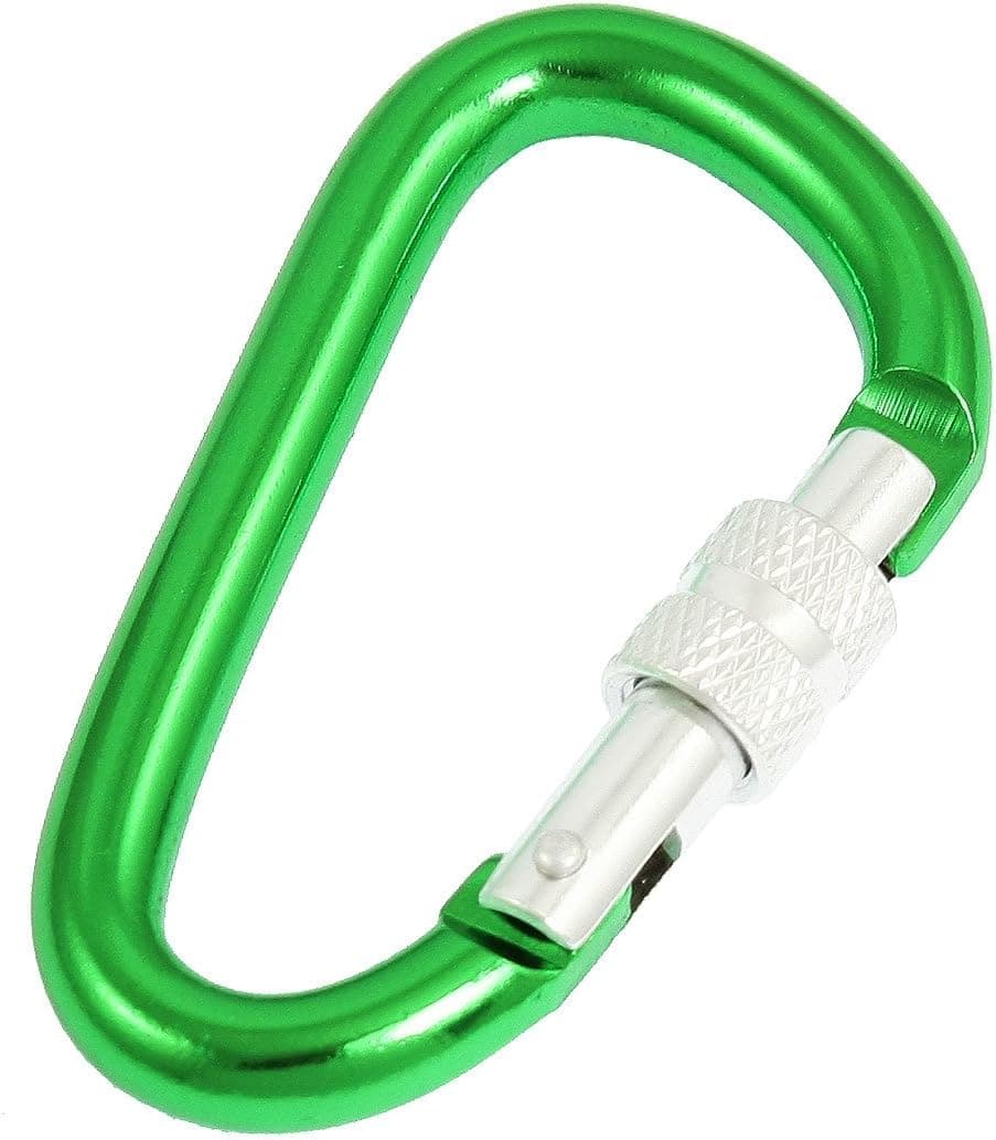 D Shaped Spring Loaded Gate Green Aluminum Alloy Lockable Carabiner