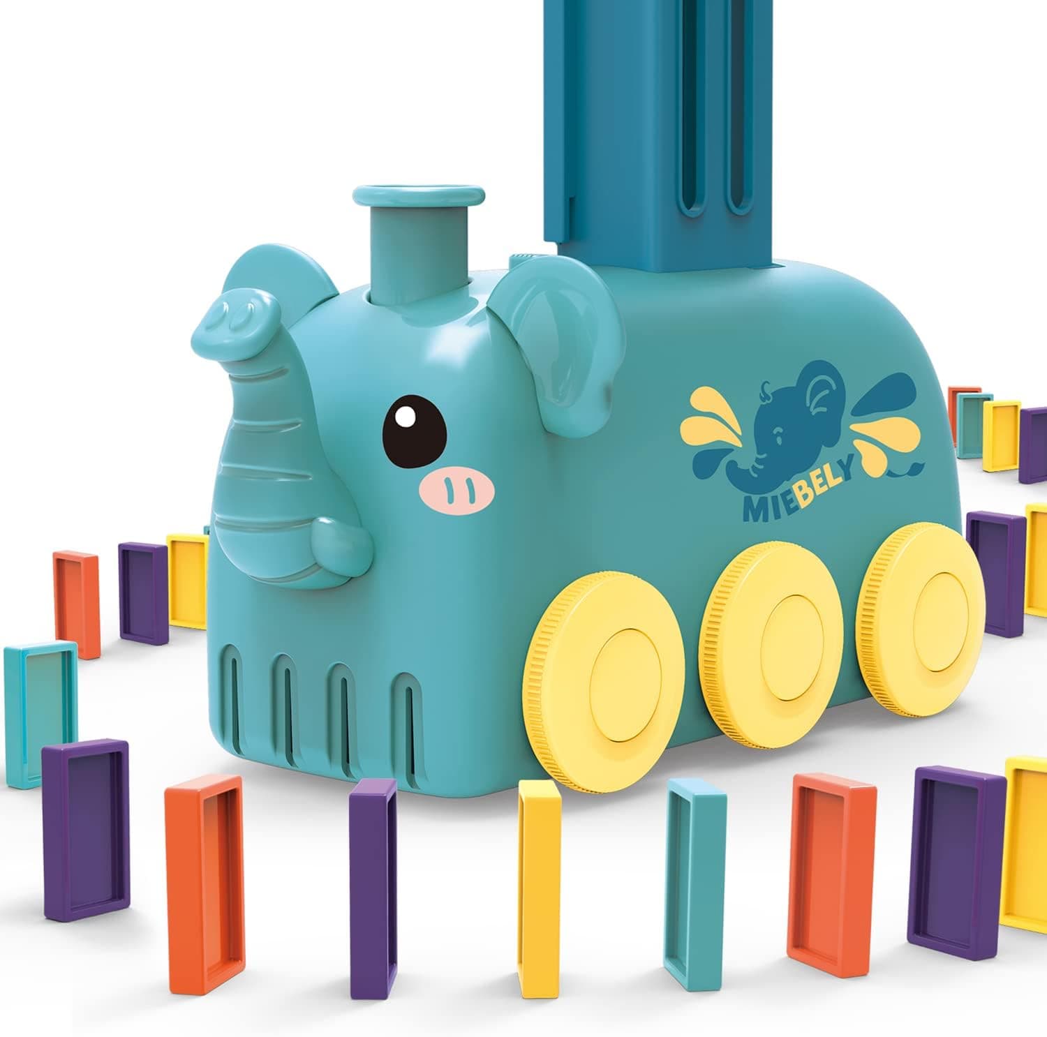 HSRBO Electric Domino Train Set 80 PCS,Train Building Stacking Block Toys ,Creative Educational Gift Toy with Lights and Sound (Elephant)
