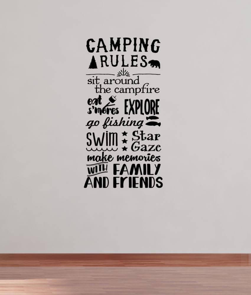 Wall Decor Plus More WDPM3806 Camping Rules Subway Art Quotes Wall Letters for Summertime Wall Stickers Decal, Black, 37x20",
