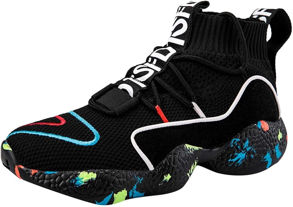 Men's Women's High Top Sports Shoes Casual Basketball Shoes Wear-Resistant Boots Sneaker (US:6.0, Black)