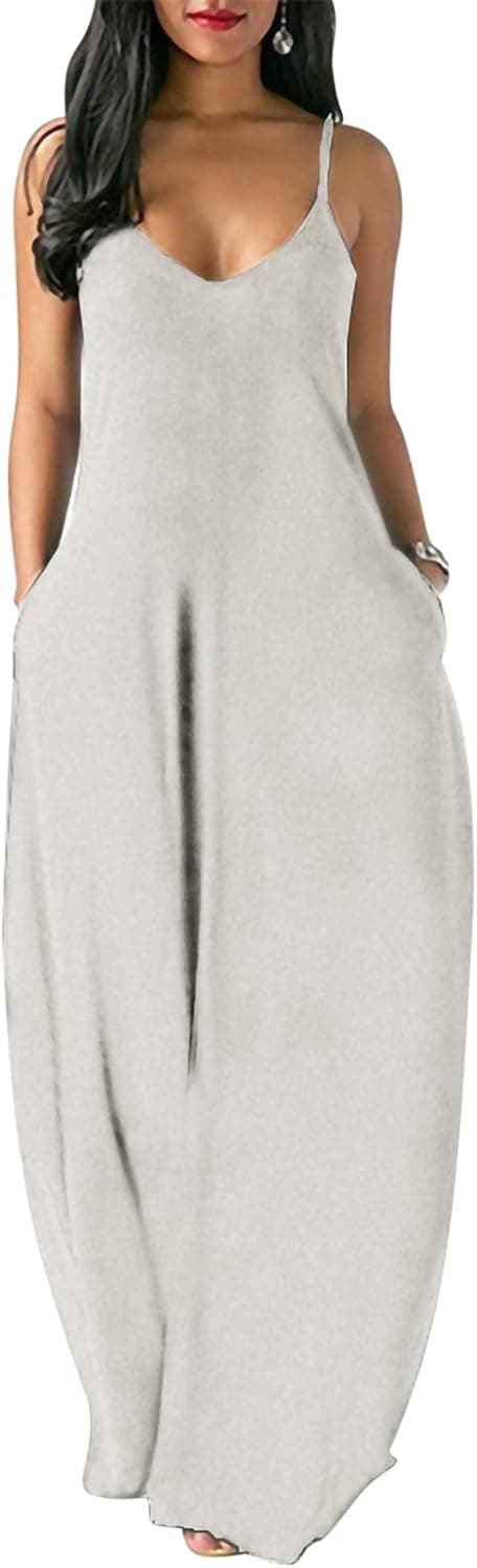 Womens Casual Plus Size Maxi Dress V Neck Sleeveless Tie Dye Long Summer Dresses with Pockets