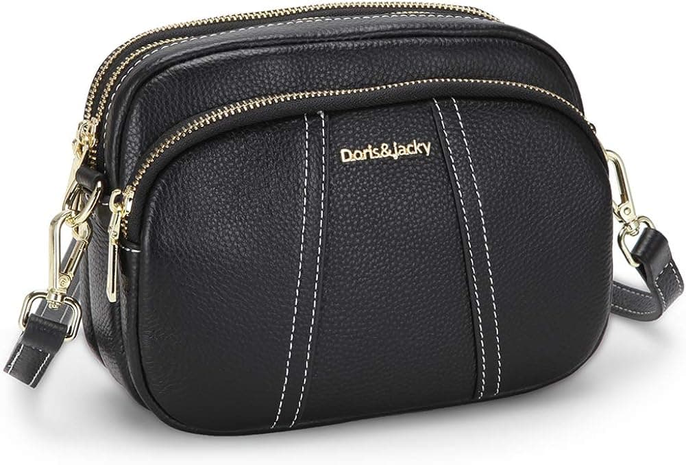 DORIS&JACKY Leather Crossbody Bag For Women Small Soft Triple Zipper Shoulder Handbags With Adjustable Strap…