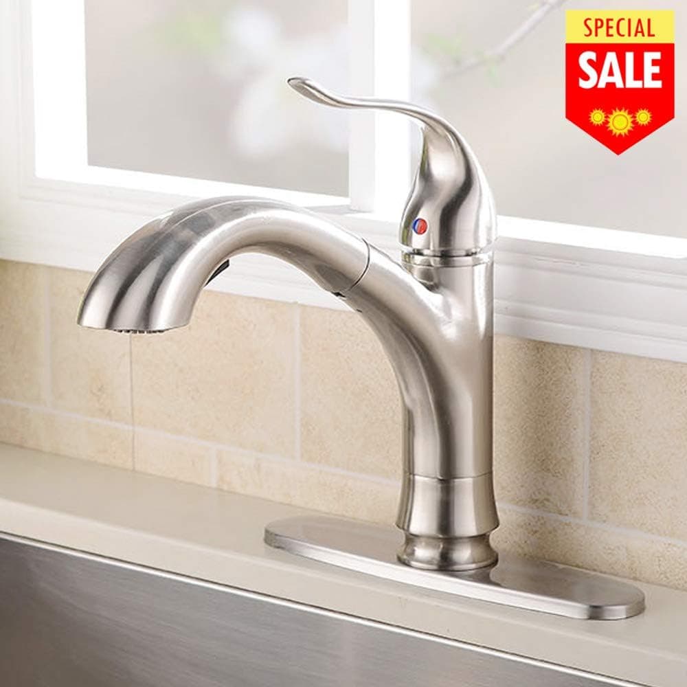 VESLA Commercial Single Handle Pull Down Sprayer Kitchen Faucets,Brushed Nickel Kitchen Sink Faucet With Deck Plate