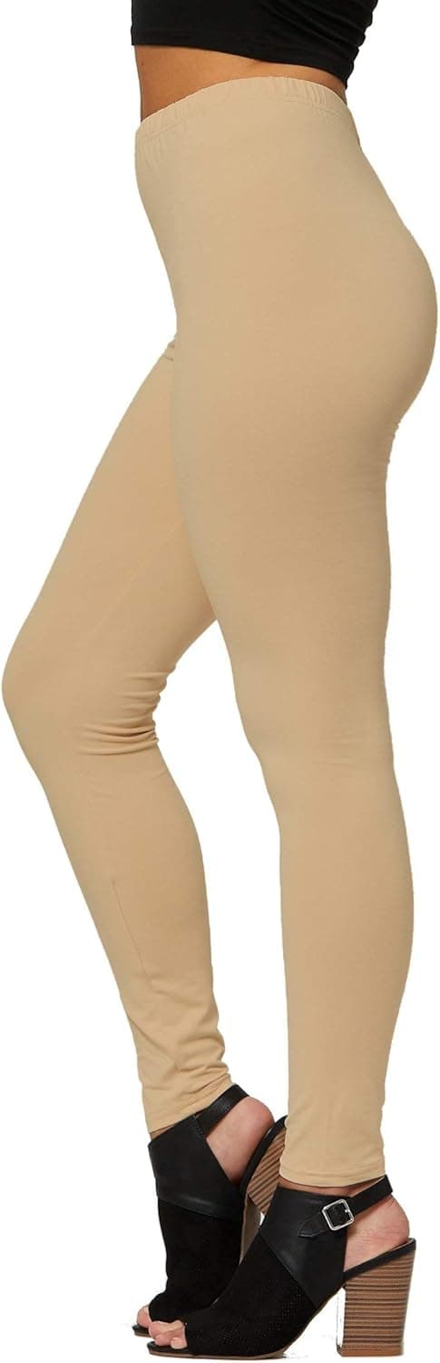 Buttery-Soft Printed Leggings for Women 100+ Prints and Solids in Regular and Plus Size - Full Length Solid Nude Beige - One Size