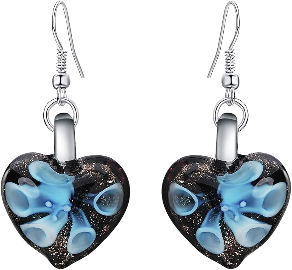 Dayneeds 1 Pair Stainless Steel Stud Earrings for Women Glass Inside Flower Cute Love Shape Ear Stud Earrings Jewelry Eardrop Gift