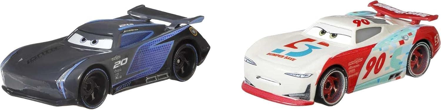 Disney Car Toys 2-Pack, Next-Gen Jackson Storm and Paul Conrev 1:55 Scale Die-Cast Fan Favorite Vehicles For Racing And Storytelling Play, Gift for Kids 3 Years Old and Up
