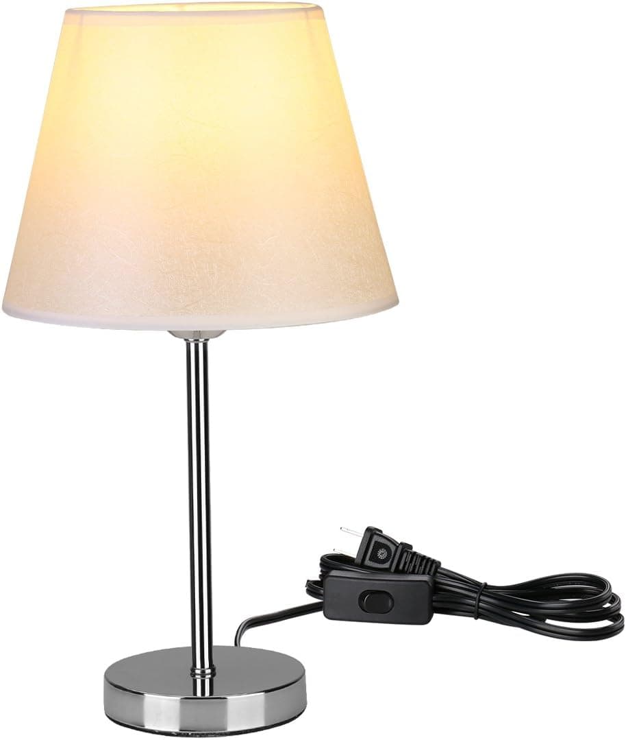 LE Bedside Table Lamp, Minimalist Solid Wood Desk Lamp, Nightstand Lamp with Flaxen Fabric Shade Fits for Bedroom, Dresser, Living Room, Kids Room, College Dorm, Coffee Table, Bookcase