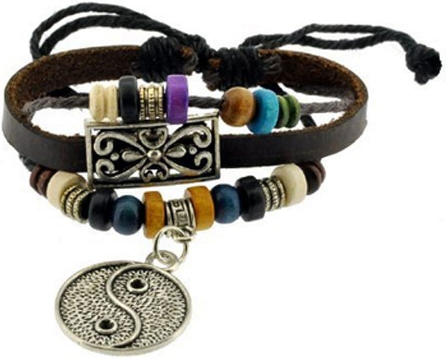 Yin Yang Symbol Zen Handmade Bracelet Leather Bracelet Wristband Surf Bracelet Adjustable Size