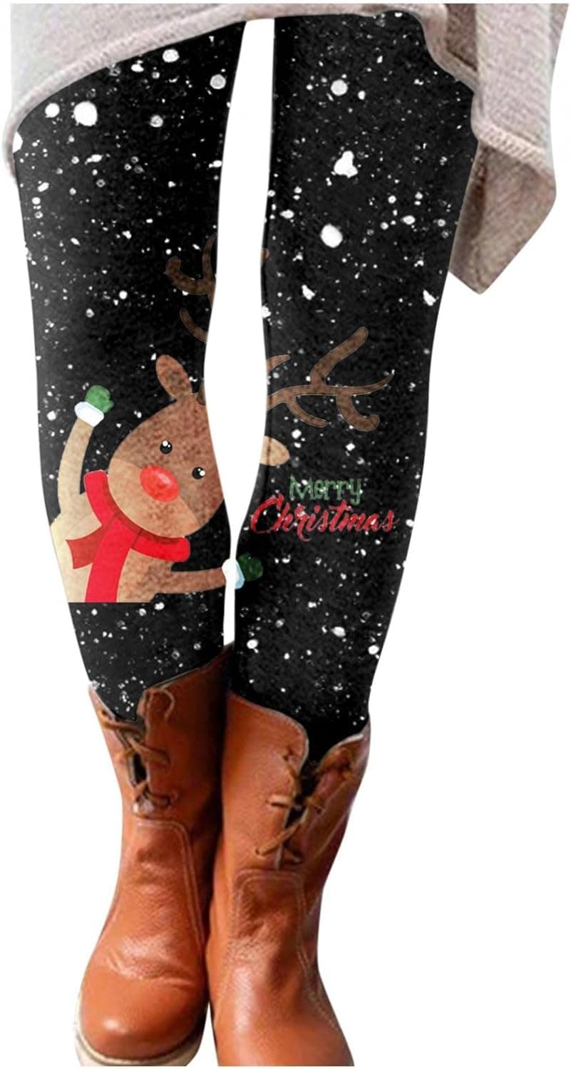 Gillberry Women's Christmas Leggings High Waisted Workout Pants Tummy Control Santa Claus Print Gym Legging Tights