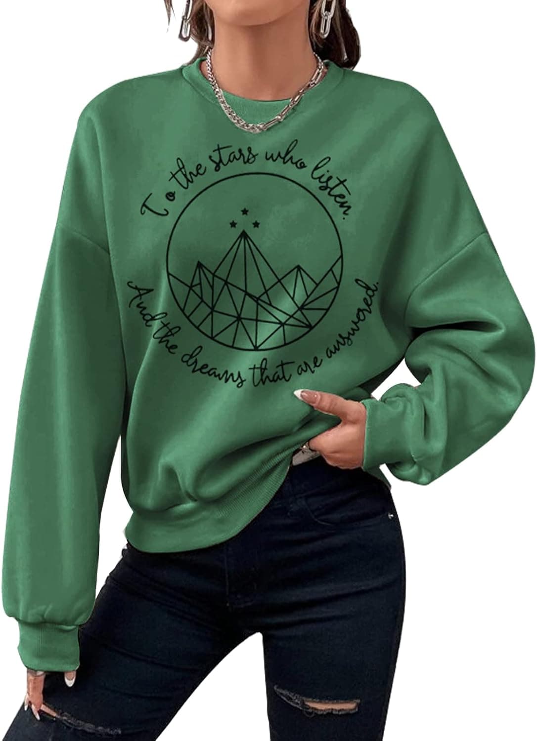 GLIGLITTR Women's Casual Sweatshirt City of Starlight Graphic Letter Vintage Pullover Top Round Neck Loose Long Sleeve Tee