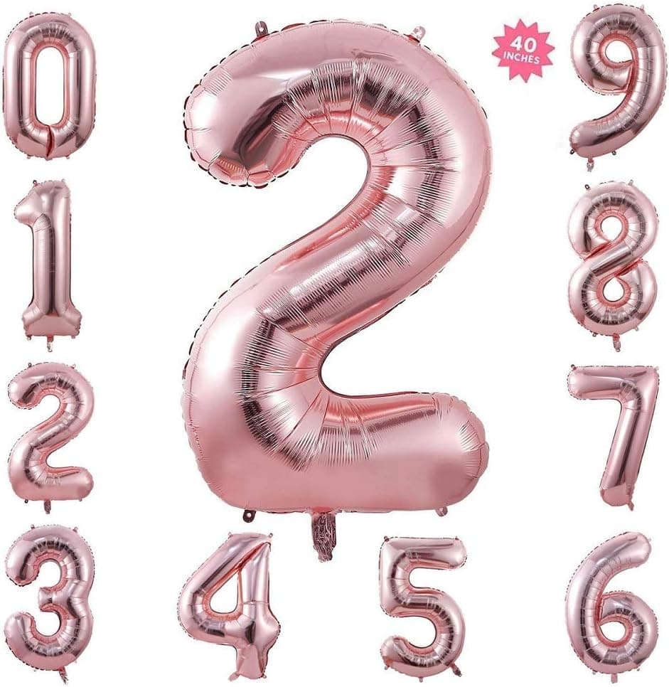 40 Inch Rose Gold Jumbo Digital Number Balloons 2 Huge Giant Balloons Foil Mylar Number Balloons for Birthday Party,Wedding, Bridal Shower Engagement Photo Shoot, Anniversary