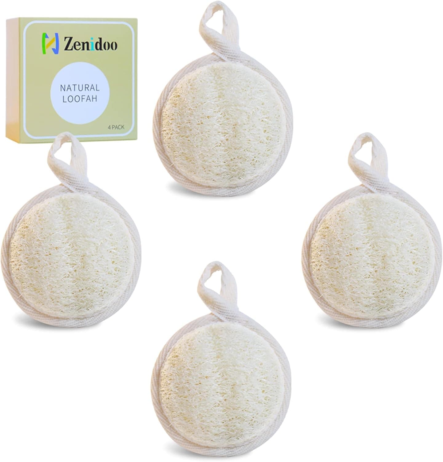 Exfoliating Loofah Sponge Face Pads Scrubber,Zenidoo Natural Facial Loofa Scrub Pad Luffa Cleanser Sponges Brush for Men and Women Without Hurting The Skin,Large Size（4 Pack）