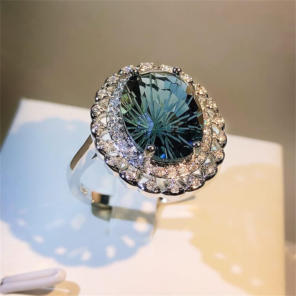 Drahwal Four Prong Setting Round Cut Natural London Blue Topaz Ring with Diamonds for Women Sapphire Ring for Women