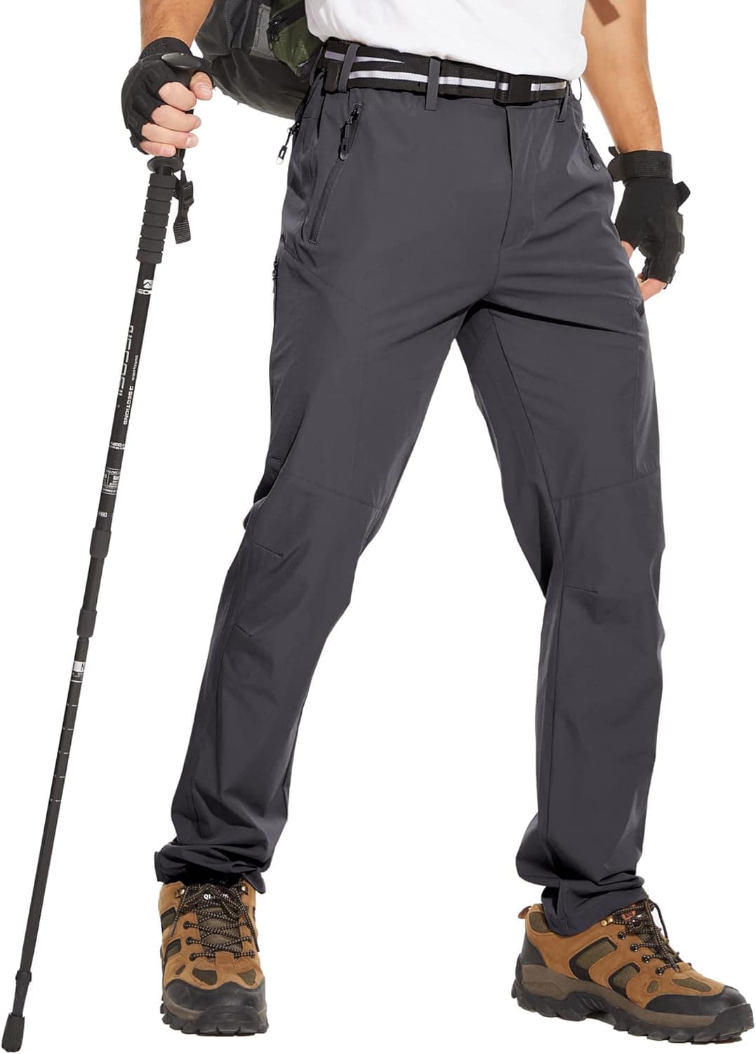 NOUKOW Men's Outdoor Hiking Pants Quick Dry Lightweight Waterproof Work Pants for Men Stretch 6 Zip Pockets and Belt